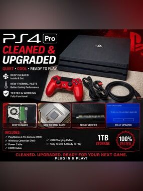 PS4 Pro 1TB Refurbished-Deep cleaned-New Thermal Paste,CMOS Battery-Tested